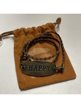 Lenny and Eva HAPPY Wrap Braided Cord Brown Bracelet Inspirational